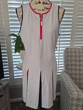 Addison Bay White Sleeveless Tennis Dress with Red & Navy Trim